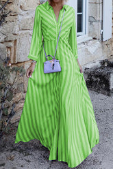 Gestreiftes, langärmliges Maxi-Hemdkleid mit Knöpfen